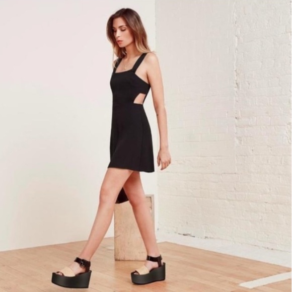 Reformation Bellamy Apron Dress in Black Crepe 2 - Picture 1 of 9